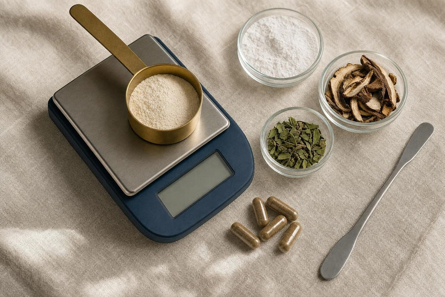 Measured supplement ingredients on a scale